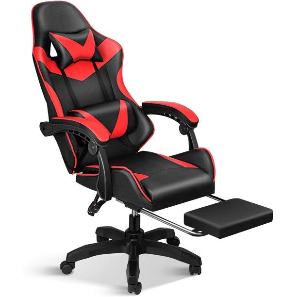 Photo 1 of Gaming Chair Office Chair High Back Computer Chair Leather Desk Chair Mesh Ergonomic 180 Degrees Adjustable Swivel Task Chair with Headrest and Lumbar Support, Red
