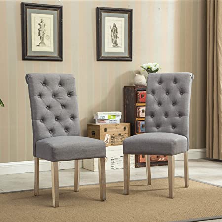 Photo 1 of **Missing Parts** Roundhill Furniture Habit Grey Solid Wood Tufted Parsons Dining Chair (Set of 2), Gray
