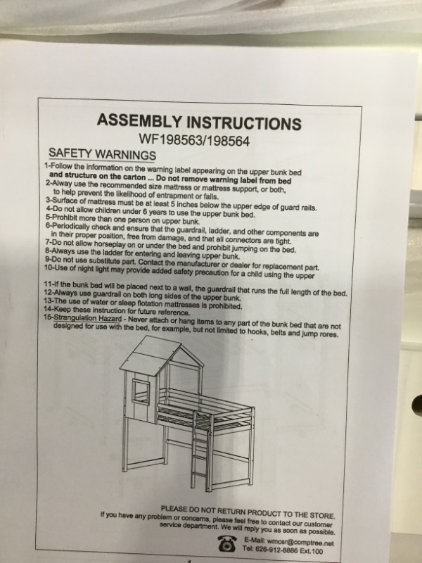 Photo 4 of **Missing parts** Box 1 of 2 SFGJ Twin Loft Bed with Roof and Window, Wooden House Bed Frame, Low Loft Bed Built-in Ladder and Safety Guardrails for Teens, Girls, Boys (White & Grey, Twin Loft with Roof)
