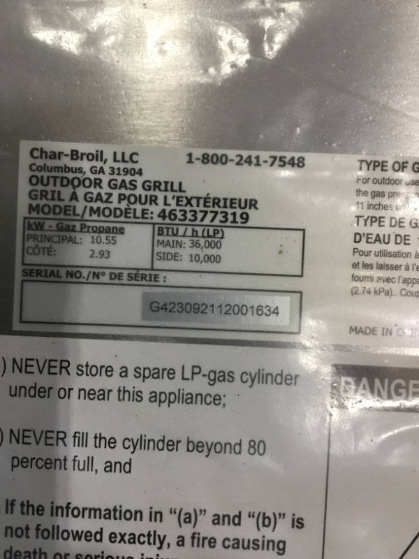 Photo 7 of *Damage/Dent on backside of lid* Char-Broil 463377319 Performance 4-Burner Cart Style Liquid Propane Gas Grill, Stainless Steel
