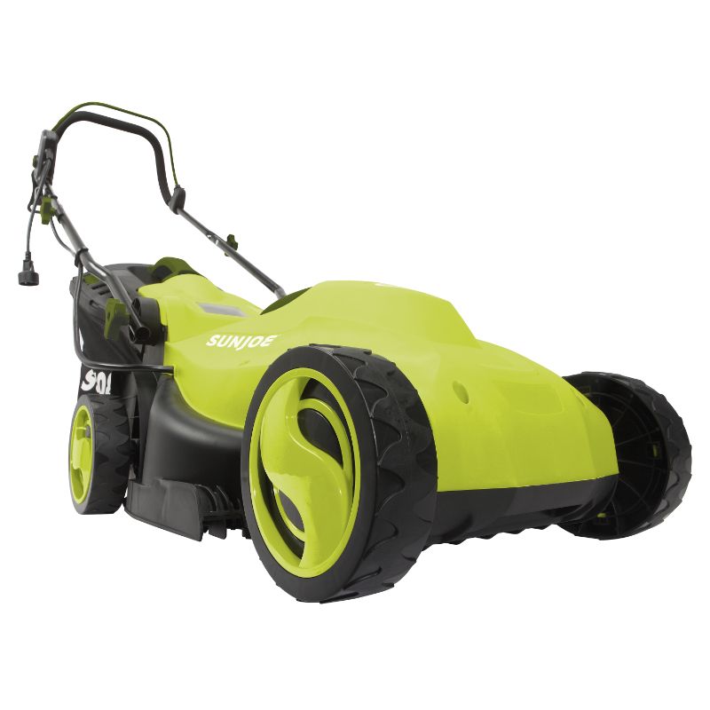 Photo 1 of Sun Joe MJ403E 17-Inch 13-Amp Electric Lawn Mower/Mulcher, 7-Position Adjustment, 12-Gallon Detachable Grass Collection Bag, Lightweight, Standard, Green
