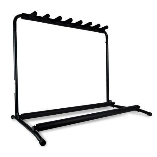 Photo 1 of *Ripped padding on 1 bar** Pyle Multi Guitar Stand 7 Holder Foldable Universal Display Rack - Portable Black Guitar Holder With No slip Rubber Padding for Classical Acoustic, Electric, Bass Guitar and Guitar Bag / Case - PGST43
