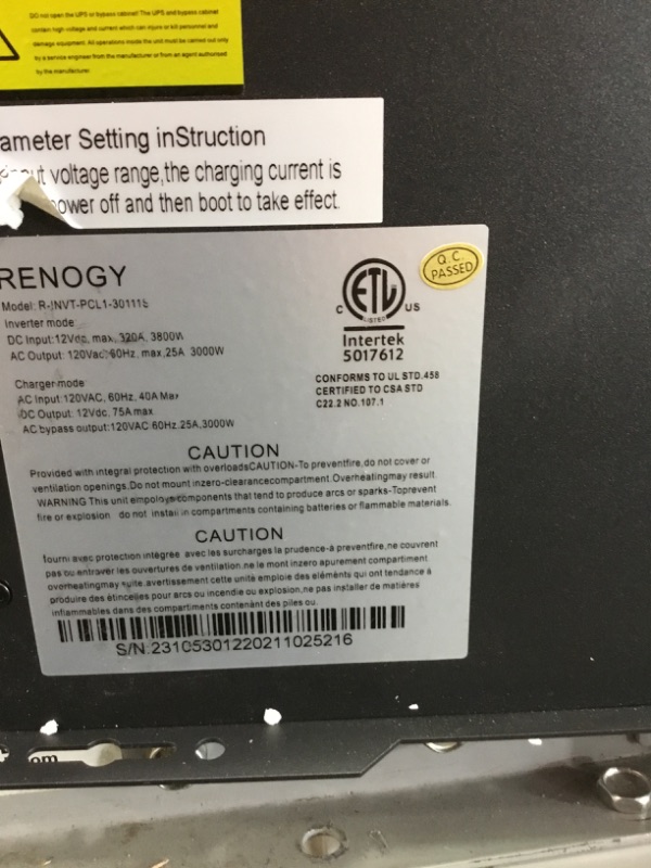 Photo 3 of  JUST THE RENOGY BOX NO WIRES Renogy 3000w Pure Sine Wave Inverter Charger 12V DC to 120V AC Surge 9000w Off-Grid Solar Inverter Charger for RV Boat Home w/ LCD Display, Auto Transfer Switch, Compatible with Lithium Battery