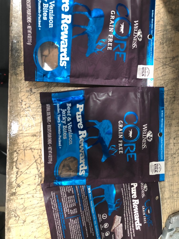 Photo 2 of **non refundable** WELLNESS Core Pure Rewards Grain-Free Beef & Venison Jerky Bites Dog Treats, 4 Ounce bag (88206) 3 pack exp Aug 22 
