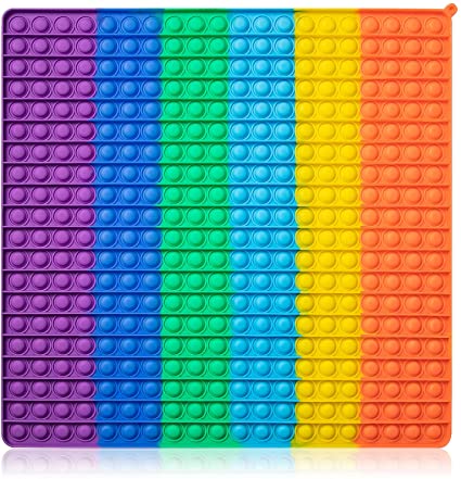 Photo 1 of 400 Bubbles Jumbo Huge Rainbow Pop Pops Poppers it Sensory Fidget Toy, Big Giant Mega Size Square Squeeze Toys for Kids and Adults 16 Inch Large Pop 4 pack 