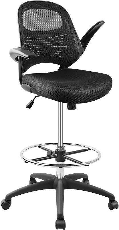 Photo 1 of Hylone Drafting Chair, Tall Office Chair Adjustable Foot Ring, Flip-Up Arms, Black