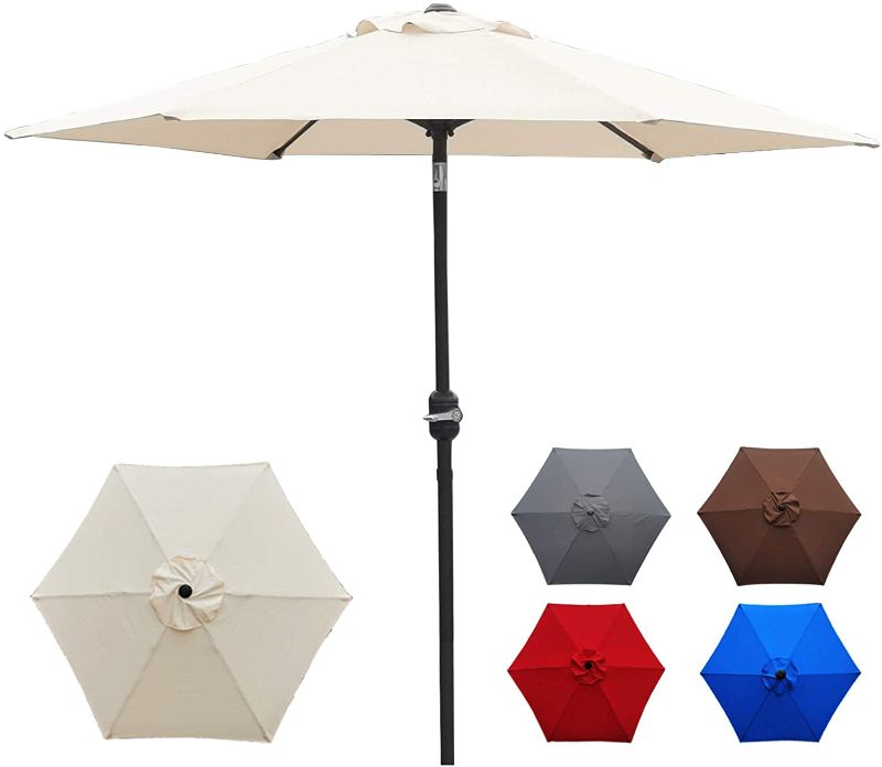 Photo 1 of 7.5ft Outdoor Patio Umbrella, Market Table Umbrella with Push Button Tilt and Crank for Garden Tan Color
