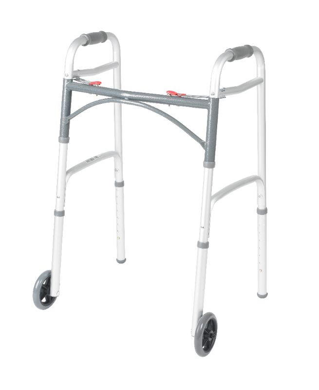 Photo 1 of Drive Medical PreserveTech Deluxe Two Button Folding Walker with 5 in. Wheels
