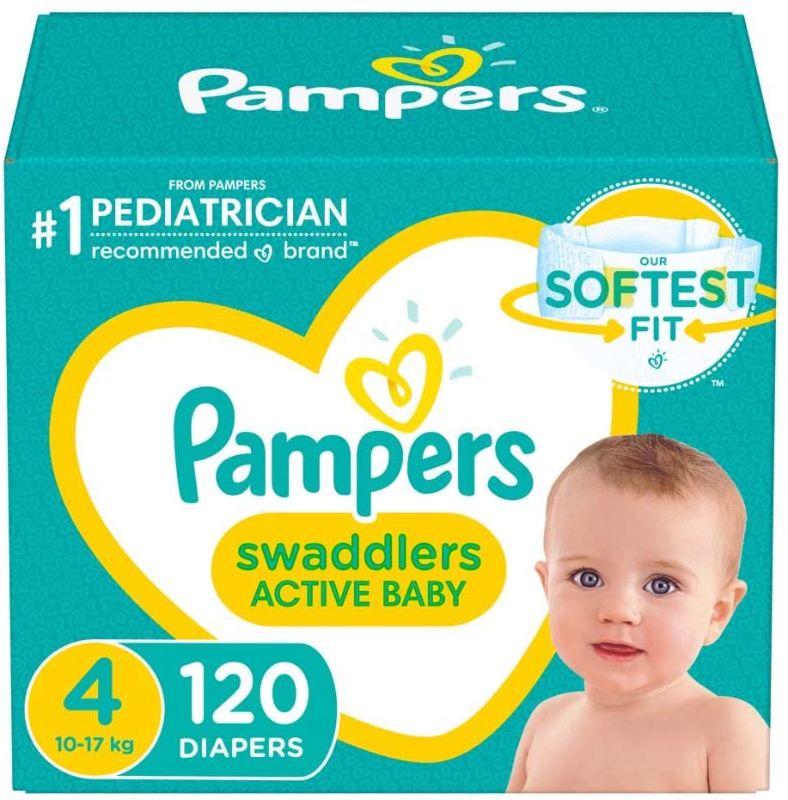 Photo 1 of Diapers Size 4, 120 Count - Pampers Swaddlers Active Baby Disposable Diapers, Enormous Pack (Packaging May Vary)
