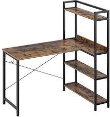 Photo 1 of Rolanstar Computer Desk with Storage Shelves 47", Home Office Desk with 4-Tier Storage Bookshelf, Corner Desk with Shelves, Study Writing Table, Workstation, Stable Metal Frame Rustic Brown
