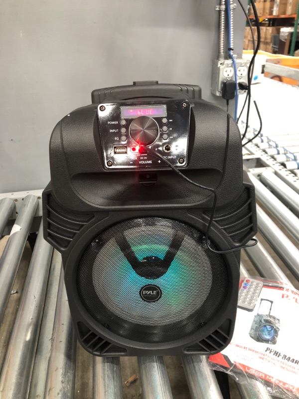 Photo 2 of 400W Portable Bluetooth PA Loudspeaker - 8” Subwoofer System, 4 Ohm/55-20kHz, USB/MP3/FM Radio/ ¼ Mic Inputs, Multi-Color LED Lights, Built-in Rechargeable Battery w/ Remote Control - Pyle PPHP844B
