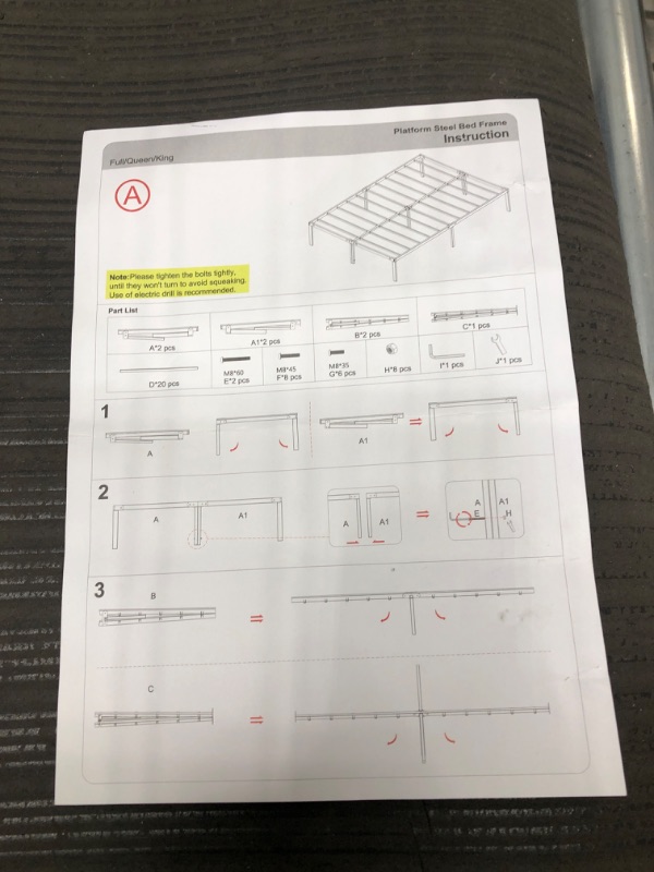 Photo 2 of ** NOT THE ACTUAL SIZ OF HE BED FRAME **  ** NO SIZE PRINTED **
HAAGEEP FU;/QUEEN/KING  Bed Frame No Box Spring Needed High Platform Bedframes with Storage Size Black Metal
