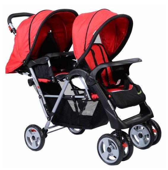 Photo 1 of Foldable Twin Baby Double Stroller Kids Jogger Travel Infant Pushchair Red