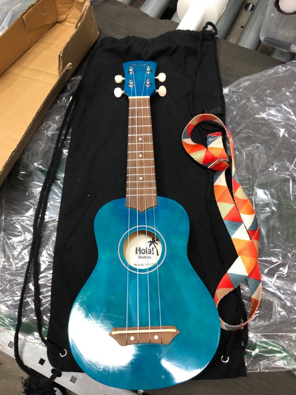 Photo 2 of Hola! Music HM-21BU Soprano Ukulele Bundle with Canvas Tote Bag, Strap and Picks, Color Series, Blue