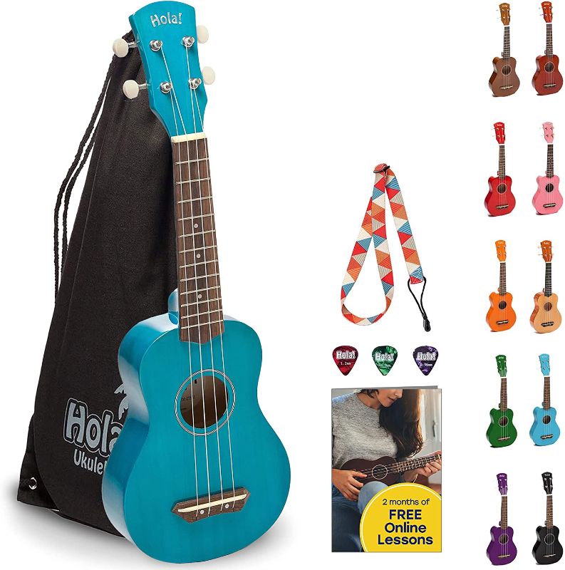 Photo 1 of Hola! Music HM-21BU Soprano Ukulele Bundle with Canvas Tote Bag, Strap and Picks, Color Series, Blue