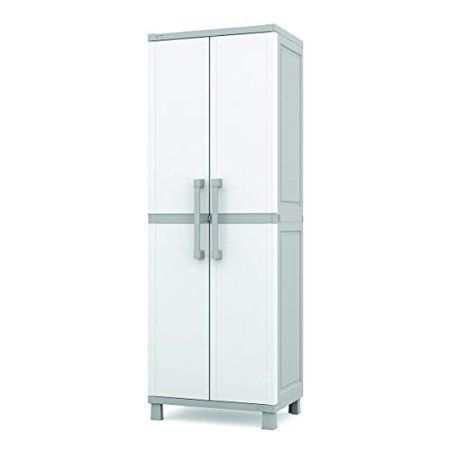 Photo 1 of ***PARTS ONLY*** Keter Storage Cabinet with Doors and Shelves for Tool and Home Organization, White & Grey
