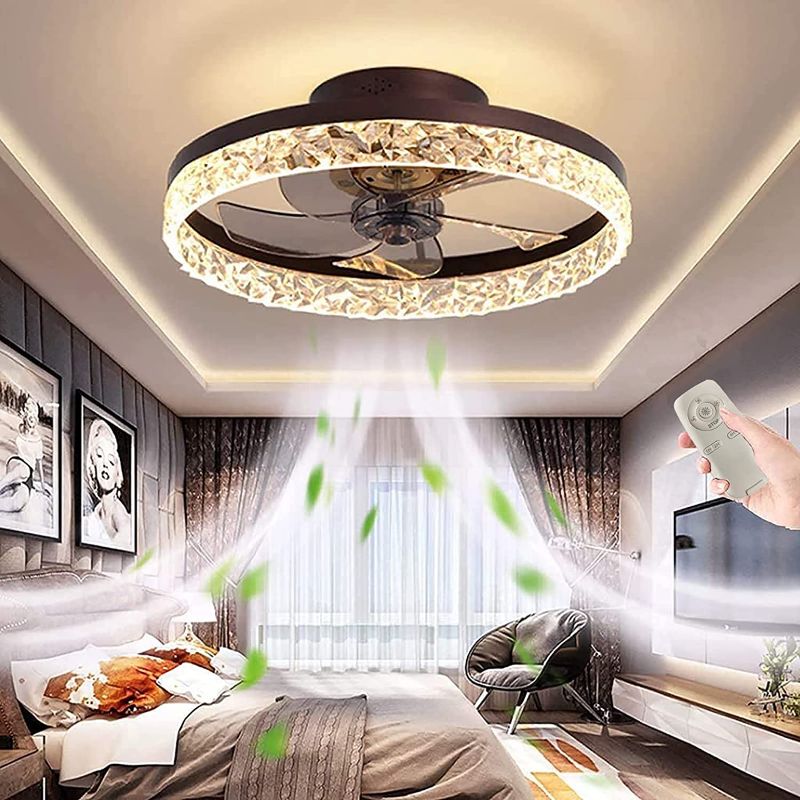 Photo 1 of 19.7" Ceiling Fan With Light And Remote Control, smart Bladeless Ceiling Fan Light, Household Fan Chandelier With 3 Colors 5 Speeds Timing Low Profile Fan, for Bedroom Living Room Kitchen office

