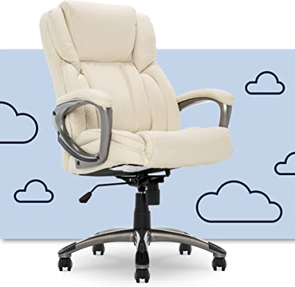 Photo 1 of Serta Executive Office Adjustable Ergonomic Computer Chair with Layered Body Pillows, Waterfall Seat Edge, Bonded Leather, Ivory White
