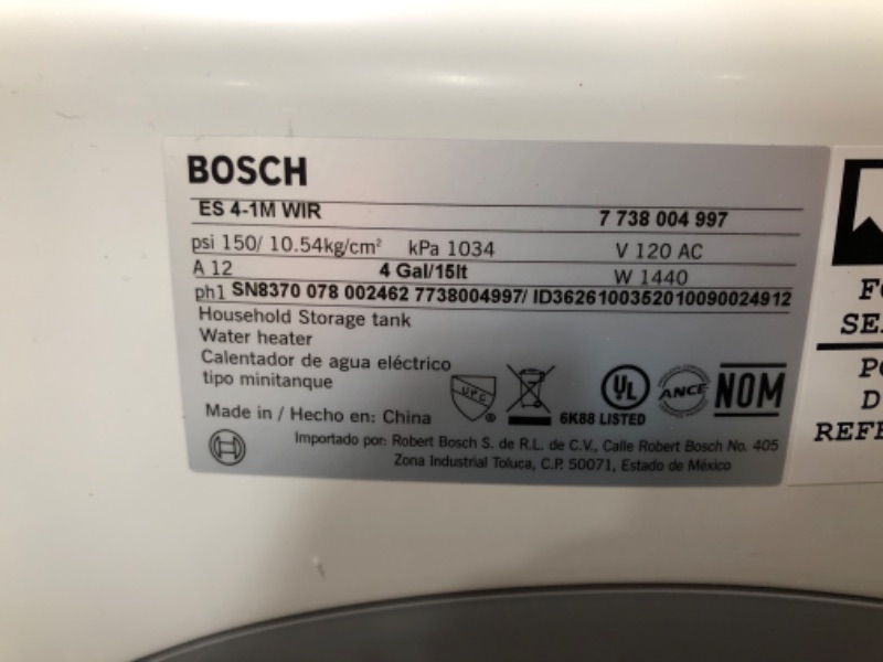 Photo 3 of Bosch Electric Mini-Tank Water Heater Tronic 3000 T 4-Gallon (ES4) - Eliminate Time for Hot Water - Shelf, Wall or Floor Mounted
