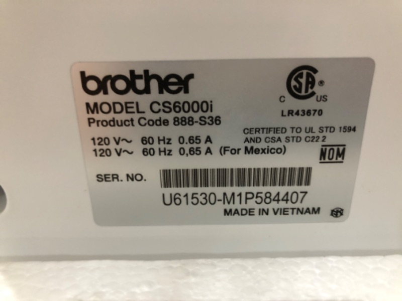 Photo 1 of Brother Sewing and Quilting Machine, CS6000i, 60 Built-in Stitches, 2.0" LCD Display, Wide Table,