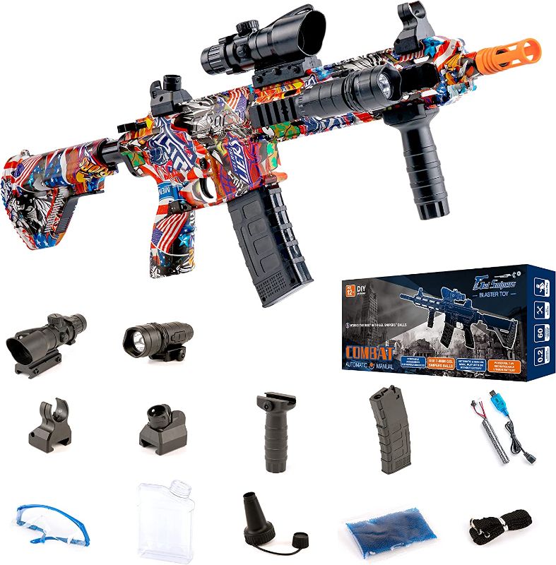 Photo 1 of Gel Snipers Gel Blaster Electric Toy Gun Full Kit with 3000 Water Beads Ammo Gels, Rechargeable Batteries, & Flashlight - Outdoor Backyard Shooting Game Activities for Adults, Boys, & Girls 12+ (Hero)
