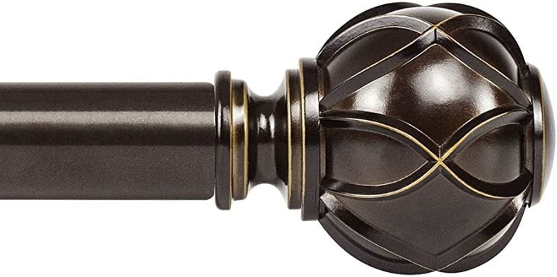 Photo 1 of 2PCKS OF KAMANINA 1 Inch Curtain Rod Telescoping Single Drapery Rod 72 to 144 Inches (6-12 Feet), Netted Texture Finials, Antique Bronze
