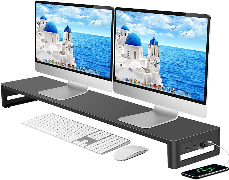 Photo 1 of ENUSUNG Dual Monitor Stand with USB 3.0/2.0 Ports Steel Monitor Stands for 2 Monitors, Metal Computer Stand Riser for Desk, Office, Desktop, Laptop, PC, iMac up to 32 Inches (Black)
