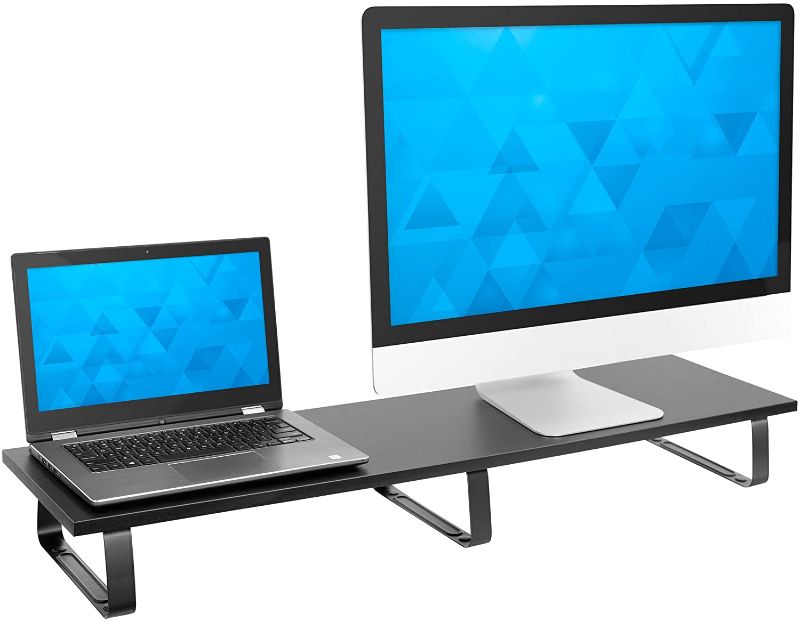 Photo 1 of Mount-It! Extra Long Monitor Desk Riser [39 inches Extra Wide, 44 Lbs Capacity] Desktop Organizer for Double Computer Screens, Laptops, Desktops, TVs, Printers, Consoles (BLACK)
