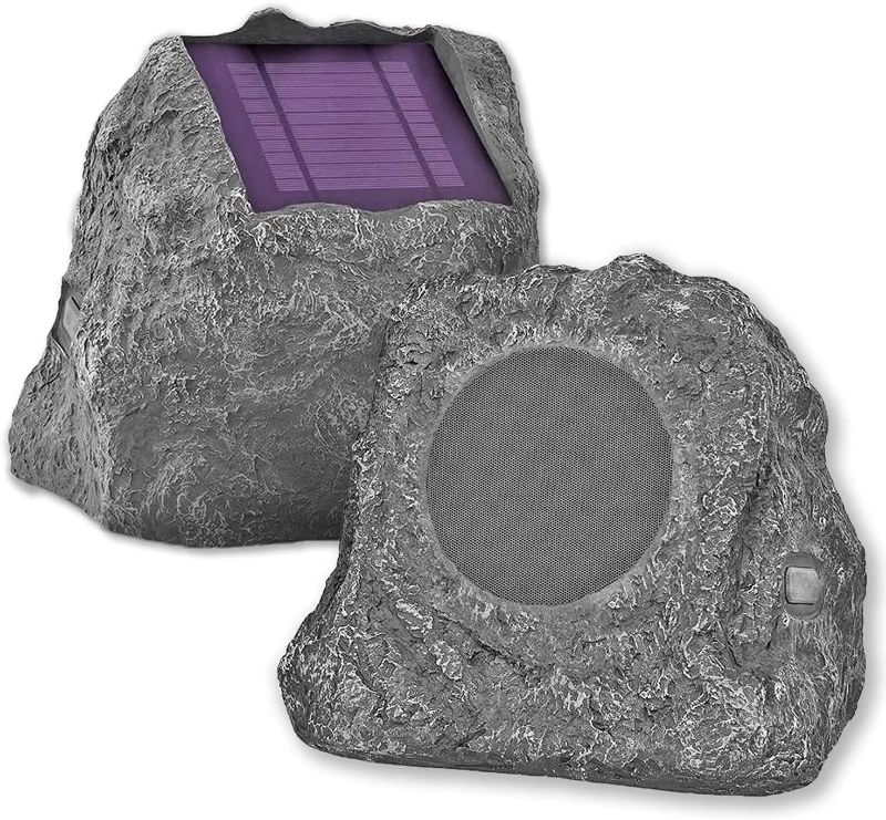 Photo 1 of Innovative Technology Outdoor Rock Speaker Pair - Wireless Bluetooth Speakers for Garden, Patio, Waterproof, Built for all Seasons & Solar Powered with Rechargeable Battery, Music Streaming - Charcoal
