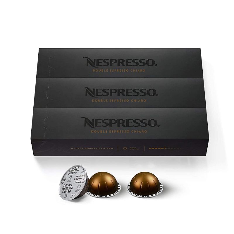 Photo 1 of *EXP: 6/30/2022 NO REFUNDS* Nespresso Capsules VertuoLine, Double Espresso Chiaro, Medium Roast Espresso Coffee, 30 Count Coffee Pods, Brews 2.7 Ounce
