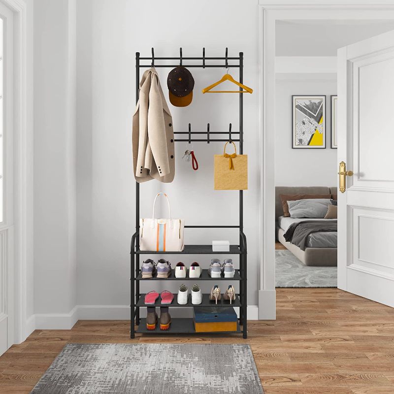 Photo 1 of ***INCOMPLETE*** UDEAR Hall Tree,3 in 1 Entrance Coat Rack with Shoe Bench,4-Tier Storage Shelves and 8 Hooks,Multifunctional Storage Shelf,for Living Room,Barthroom,Hallway,Black
