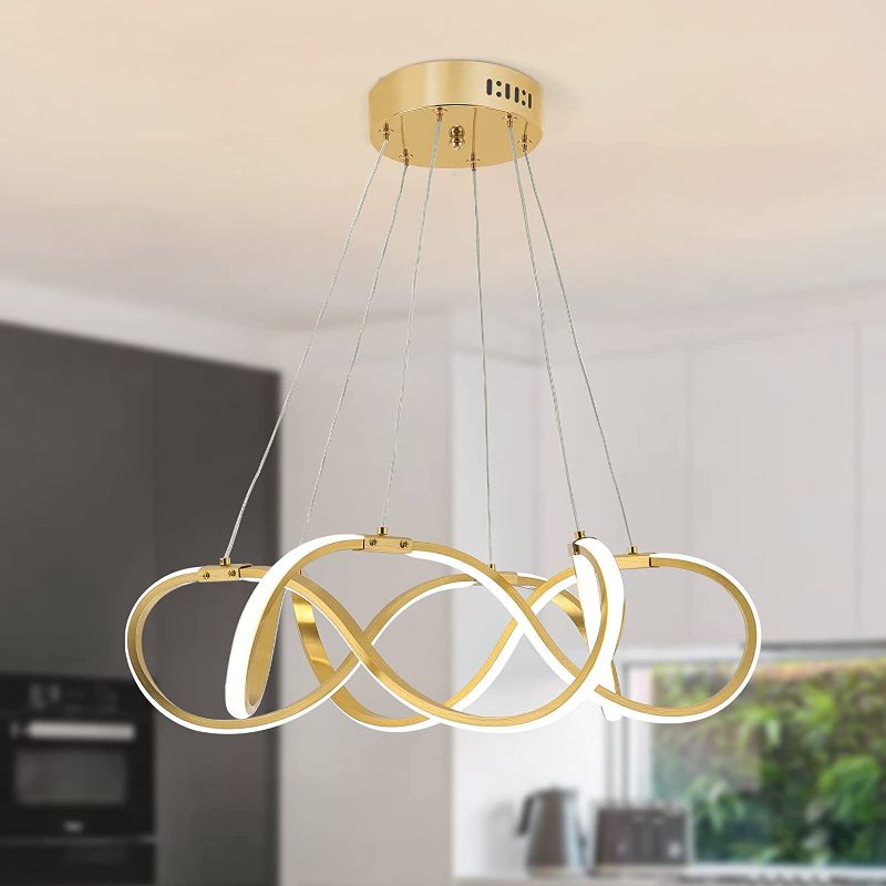 Photo 1 of ***SIMILAR TO COVER PHOTO*** Qamra Modern Remote Control Dimmable LED Chandelier, Fashion Spiral Ring Chandeliers Light Fixtures, Creative Lighting Fixture for Dining Room, Living Room, Bedroom, Kitchen Island ,Gold
