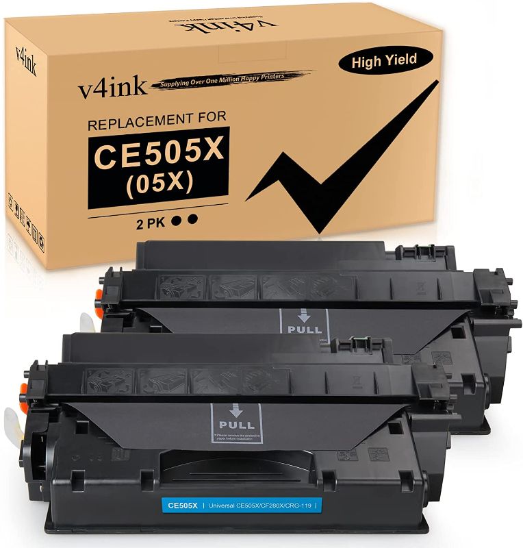 Photo 1 of V4INK 2PK Compatible Toner Cartridge Replacement for HP 05X CE505X Toner Black Ink High Yield for use in HP P2055dn P2055 P2055D P2055X HP Pro 400 M401n M401dne M401dw MFP M425dn Printer
