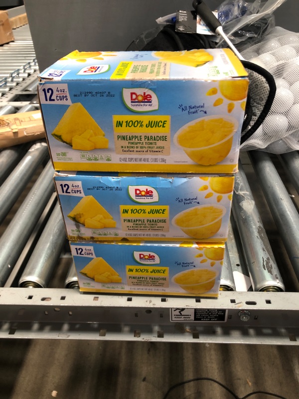 Photo 2 of *EXP: 10/26/2022 NO REFUNDS* 3 PACK Dole Pineapple Paradise Pineapple Tidbits in a Blend of 100% Fruit Juices, Gluten Free Healthy Snack, 4 Oz Fruit Bowls, 12 Total Cups
