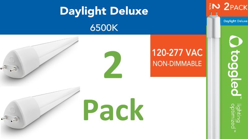 Photo 1 of (2-pack) Toggled, 120-277 VAC, Direct-wire LED 4 Ft. Tube - Daylight Deluxe (6500K