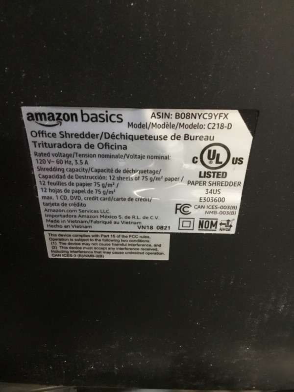 Photo 3 of Amazon Basics 15-Sheet Cross Cut Paper and CD Office Shredder with Pull Out Basket