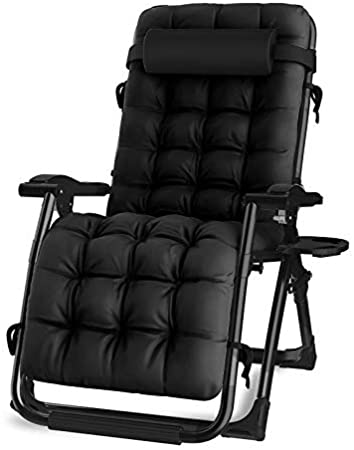 Photo 1 of Oversized Zero Gravity Chair, Lawn Recliner, Reclining Patio Lounger Chair, Folding Portable Chaise, with Detachable Soft Cushion, Cup Holder, Adjustable Headrest, Support 500 lbs. (Black Cushion)
