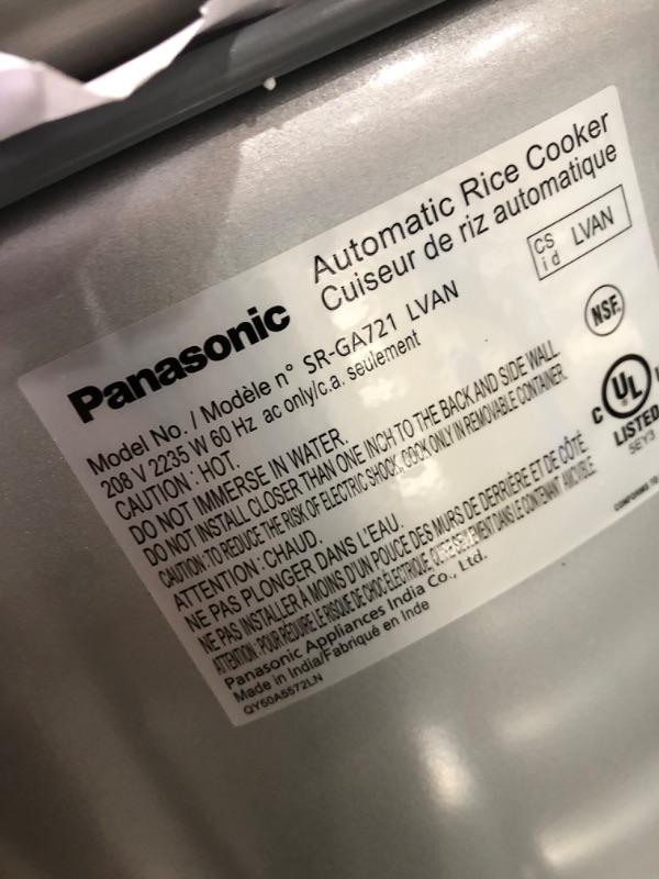 Photo 4 of Panasonic Commercial Rice Cooker, Extra-Large Capacity 80-Cup (Cooked), 40-Cup (Uncooked) with One-Touch Operation, 208V - SR-GA721L - Silver
