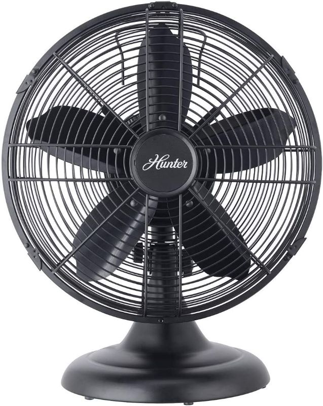 Photo 1 of Hunter 90603z All Metal Retro Table Fan - Powerful 3 Speeds and Smooth Oscillation, 12", Matte Black
