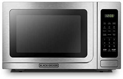 Photo 1 of BLACK+DECKER EM036AB14 Digital Microwave Oven with Turntable Push-Button Door, Child Safety Lock, Stainless Steel, 1.4 Cu.ft
