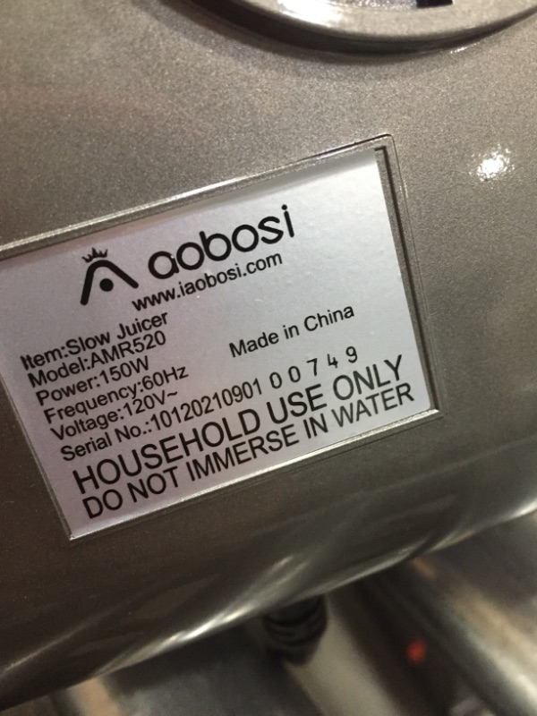 Photo 1 of Aobosi slow juicer AMR520 120V 60Hz 150W Grey