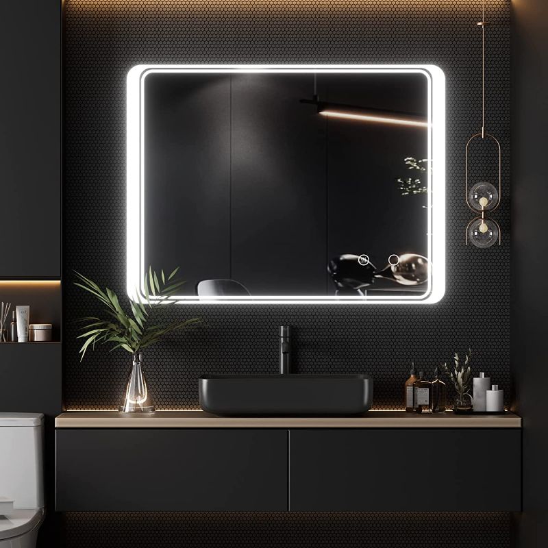 Photo 1 of 24 x 32 Inch Backlit Bathroom Mirror with Lights, LED Backlit Mirror Bathroom, Lighted Bathroom Mirror Wall Mounted, Light up Bathroom Mirror, Anti-Fog/Smart Mirror, (Backlit & Front-Lighted)
