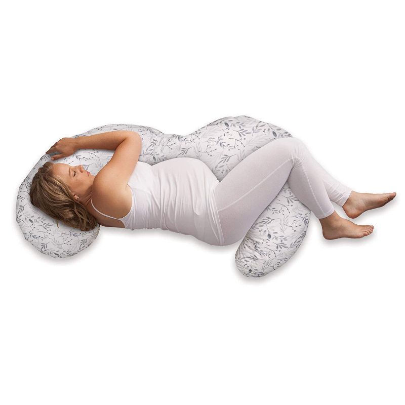 Photo 1 of Boppy Total Body Pregnancy Pillow with Removable, Breathable Pillow Cover | Gray Scattered Leaves | Plush Full-body Support | Prenatal and Postnatal Positioning
