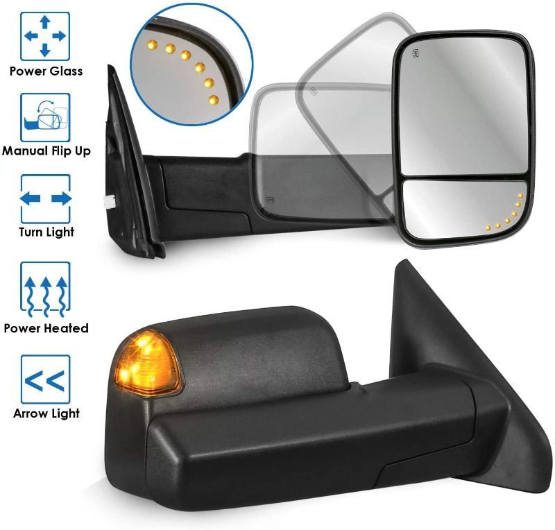 Photo 1 of 
MOSTPLUS Power Heated Towing Mirrors Compatible for 02-09 Ram Flip Up Left Right Pair w/Arrow Light and Turn Signal Light