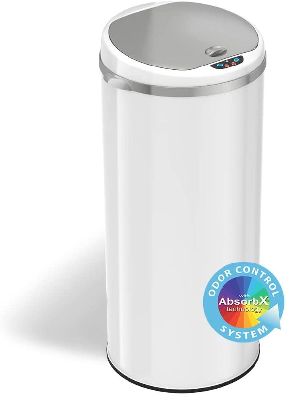 Photo 1 of iTouchless 13 Gallon Touchless Sensor Trash Can with Odor Filter System, Round Steel Garbage Bin