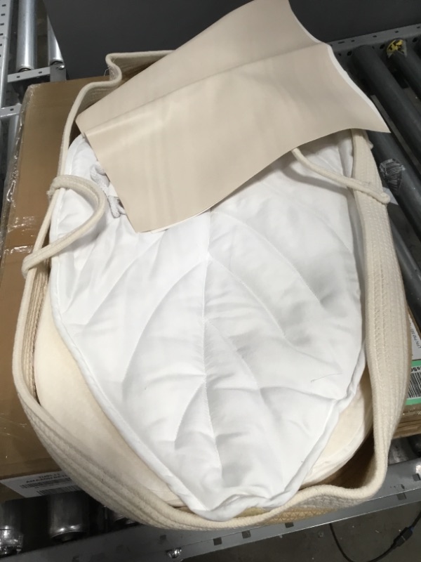 Photo 2 of Baby Diaper Changing Basket, Nursery Set with Thick Pad,Waterproof Leather Pad, Leaf Shape Cushion and Storage Bag