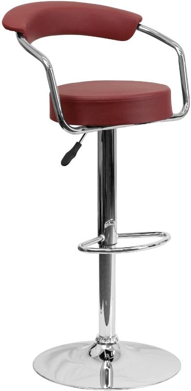 Photo 1 of Flash Furniture Contemporary Burgundy Vinyl Adjustable Height Barstool with Arms and Chrome Base
