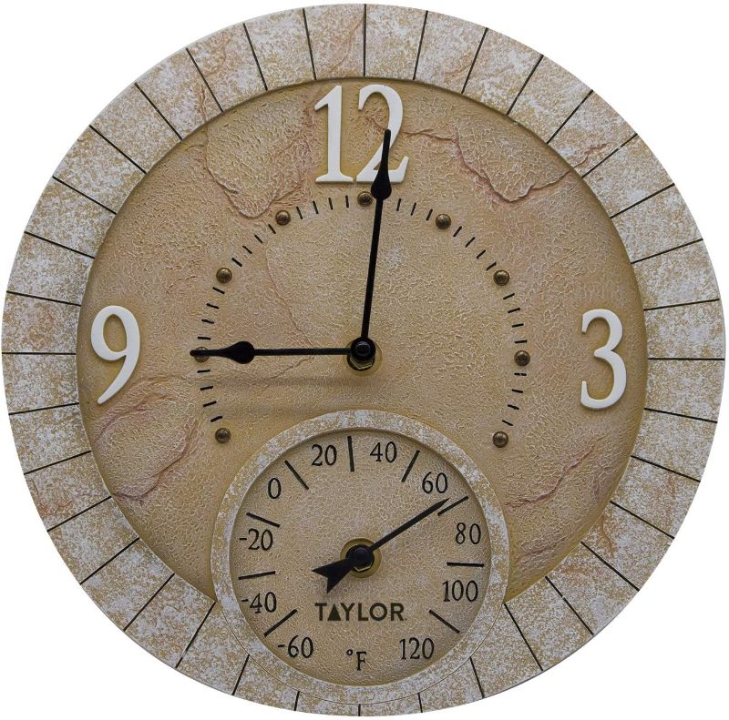 Photo 1 of Taylor Precision Products 92682T 14" Poly Resin Terra Cotta Stone Clock with Thermometer, Multicolor