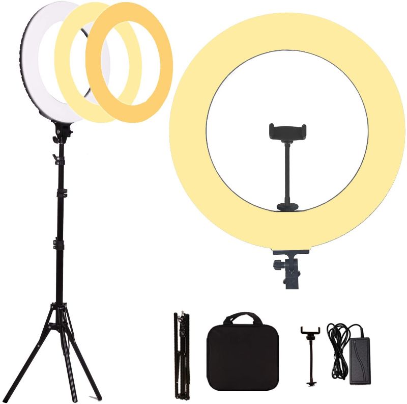 Photo 1 of GIJUANRING 18" 60W Dimmable LED Ring Light Kit Camera Photography Studio Video Light with Tripod Stand,Carrying Bag for Makeup Portrait YouTube Video Outdoor Shooting(18-inch Kit)
