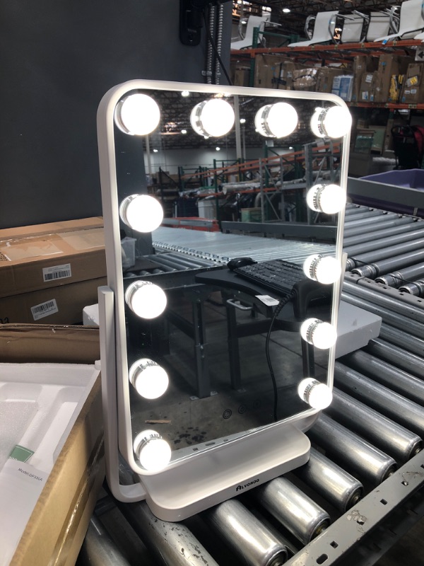 Photo 2 of alvorog Vanity Mirror with Lights Hollywood Lighted Makeup Mirror with 3 Color Modes 12 Dimmable LED Bulbs Detachable 5X Magnifying Mirror Touch Switch Memory Function 360°Rotation, White
